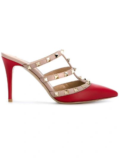 Shop Valentino Rockstud Mules In Red