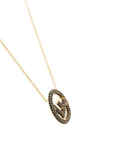 Shop Fendi Crystal Logo Pendant Necklace - Metallic