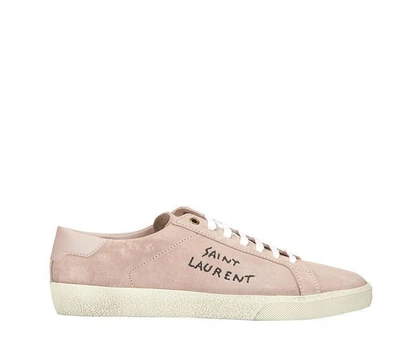 Shop Saint Laurent Embroidered Logo Suede Sneakers In Pink