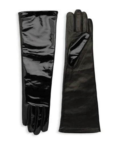 Shop Agnelle Glamour Leather Opera-length Gloves In Black