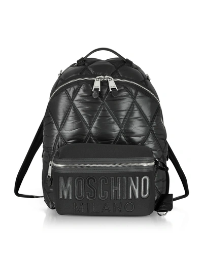 Shop Moschino Black Quilted Nylon And Canvas Backpack