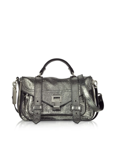 Shop Proenza Schouler Ps1+ Metallic Leather Tiny Zip Satchel Bag In Silver