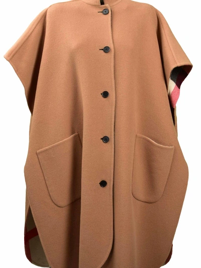 Shop Burberry Reversible Oversized Cape In Camel