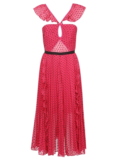 Shop Self-portrait Polka Dotted Ruffled Dress In Fuchsia