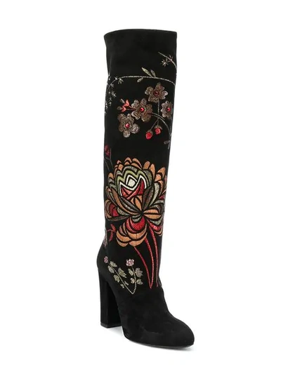 Shop Giambattista Valli Floral Embroidered Boots In Black