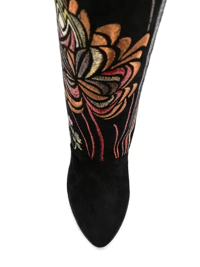 Shop Giambattista Valli Floral Embroidered Boots In Black