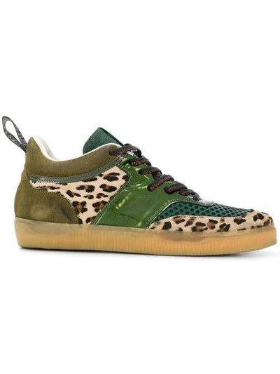 Shop Leather Crown Patchwork-sneakers In Green