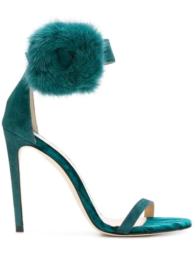 Shop Benedetta Boroli Cleo Mink Fur Heeled Sandals - Green