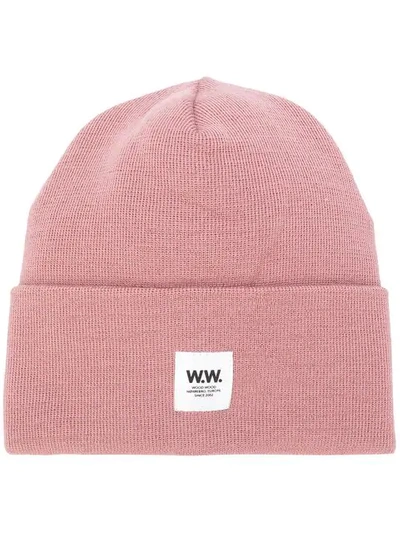 Shop Wood Wood Ribbed Logo Patch Beanie - Pink