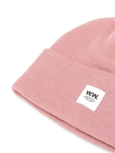 Shop Wood Wood Ribbed Logo Patch Beanie - Pink