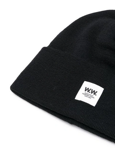 Shop Wood Wood Ribbed Logo Patch Beanie In Black