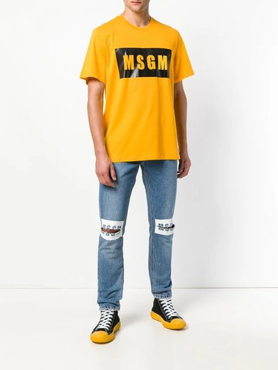 Shop Msgm Logo Print T-shirt - Yellow In Yellow & Orange