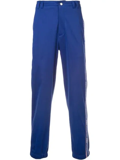 Shop Givenchy Logo Stripe Trousers - Blue