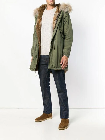 Shop As65 Fur Trimmed Parka Coat In Green