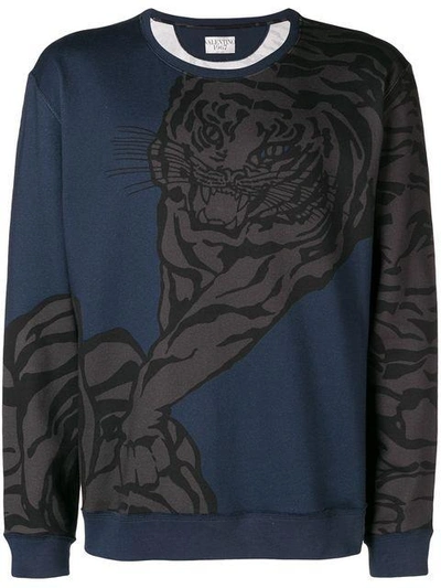 Shop Valentino Tiger Print Sweatshirt In Blue