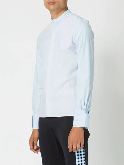 Shop Wales Bonner Pinstripe Mandarin Collar Shirt - Blue