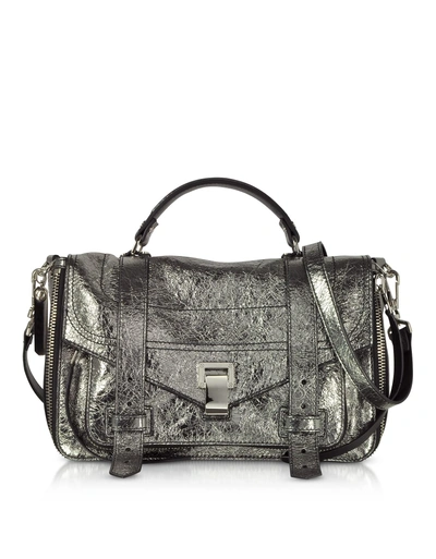 Shop Proenza Schouler Ps1+ Metallic Leather Medium Zip Satchel Bag In Silver