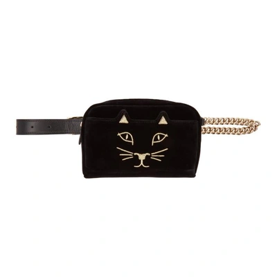 Shop Charlotte Olympia Black Velvet Purrefect Belt Bag In 8012 Black