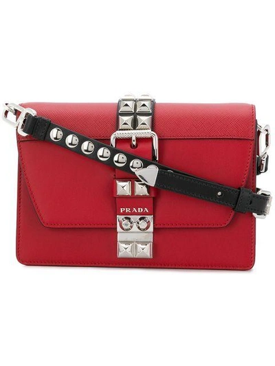 Shop Prada Elektra Studded Crossbody Bag In Red