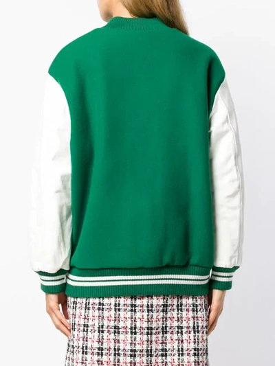 Shop Miu Miu Oversized Embroidered Logo Bomber Jacket In Green