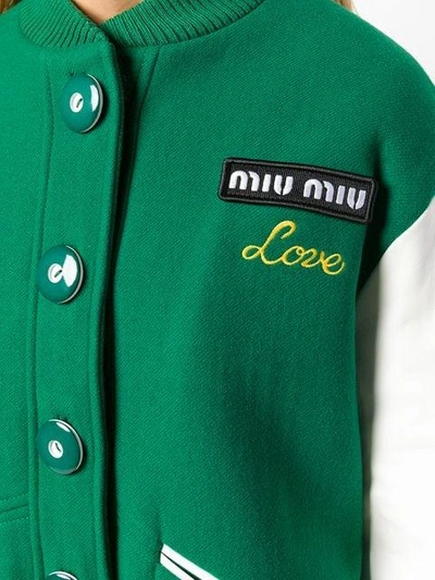 Shop Miu Miu Oversized Embroidered Logo Bomber Jacket In Green