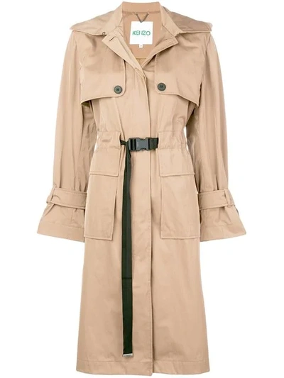 Shop Kenzo Gabardine Trench Coat - Neutrals