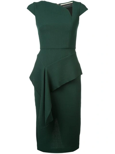 Shop Roland Mouret Fitted Ruffle Detail Dress - Green