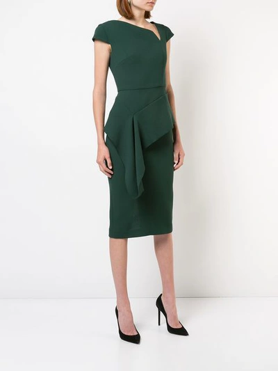 Shop Roland Mouret Fitted Ruffle Detail Dress - Green