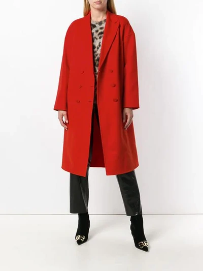 Shop Roberto Cavalli Double Breasted Coat - Red