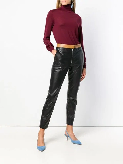 two tone leather trousers