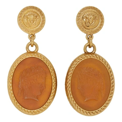 Shop Versace Gold Small Medusa And Cameo Earrings In K009t Gold