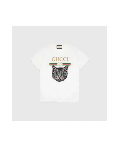 Shop Fashion Concierge Vip Gucci -  Logo T-shirt With Mystic Cat In White