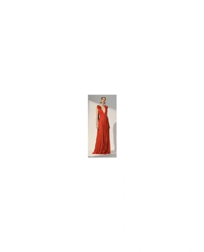 Shop Prabal Gurung R18g04-clc Crimson V Neck Gown