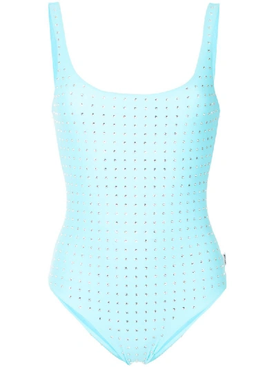 Shop Moschino Embellished Swimsuit In Blue