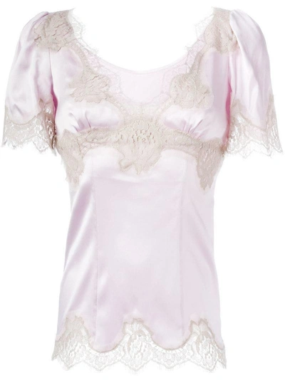 Shop Dolce & Gabbana Lace Trim Top In Pink