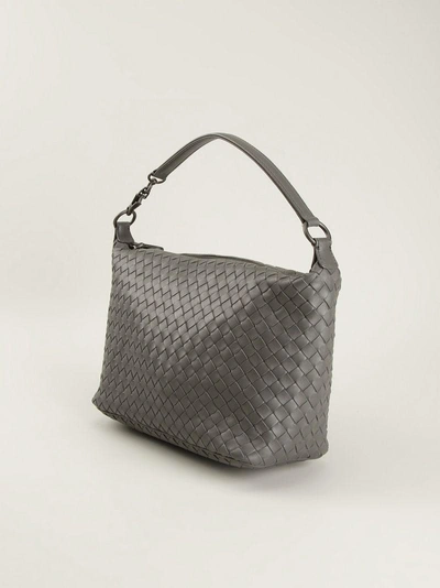 Shop Bottega Veneta Light Gray Intrecciato Nappa Small Shoulder Bag In Grey