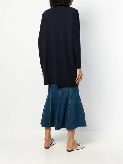 Shop N•peal Cowl Neck Knitted Poncho In Blue