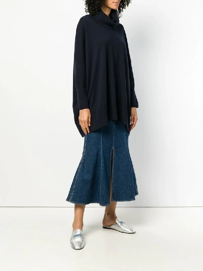 Shop N•peal Cowl Neck Knitted Poncho In Blue