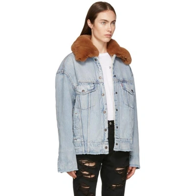 Shop Levi's Levis Blue Denim Oversized Sherpa Trucker Jacket In Killing Me