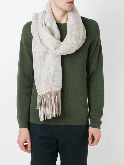Shop Woolrich Fringed Scarf In Nude & Neutrals