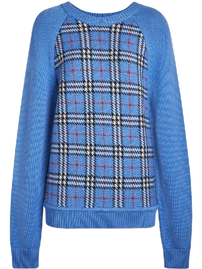 Shop Burberry Check Wool Jacquard Sweater - Blue