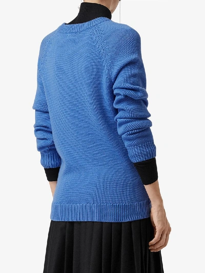Shop Burberry Check Wool Jacquard Sweater - Blue