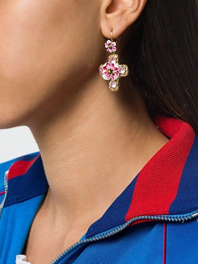 Shop Dolce & Gabbana Embellished Cross Earrings In Pink