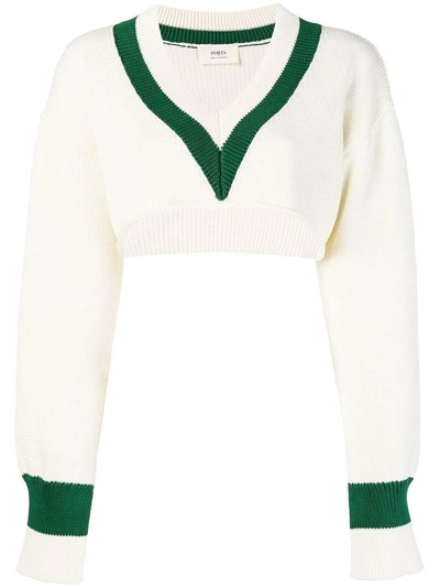 Shop Ports 1961 Slit-detailed Cropped Sweater - White