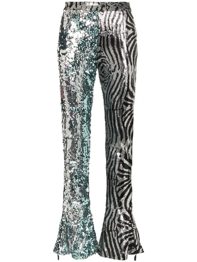 Shop Halpern Zebra And Sequin Embellished Flared Trousers In Grey