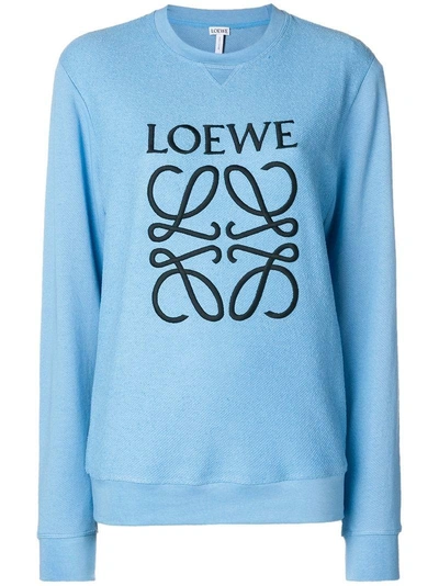 Shop Loewe Logo Print Jersey Sweater - Blue