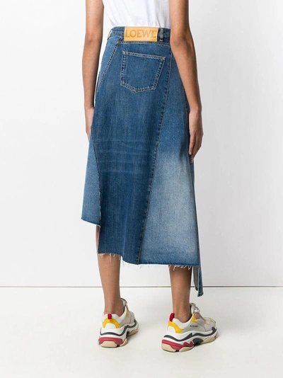 Shop Loewe Denim Patchwork Midi Skirt - Blue