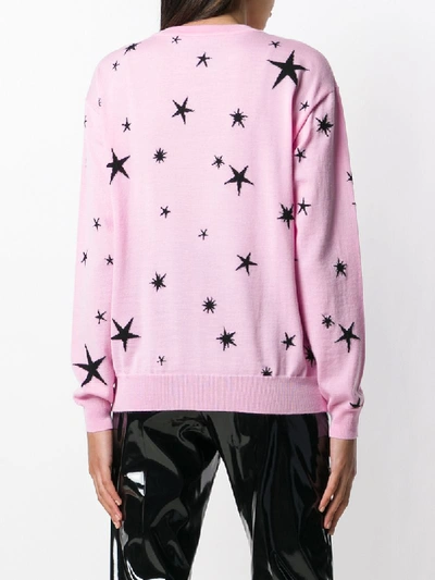 Shop Moschino Teddy Logo Knit Sweater In Pink & Purple