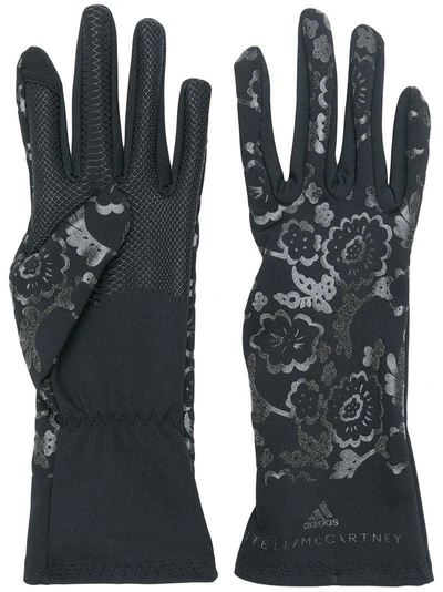 Shop Adidas By Stella Mccartney Floral Printed Gloves - Black