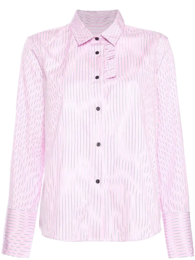 Shop Lareida Pinstripe Ruffle Shirt In Pink & Purple